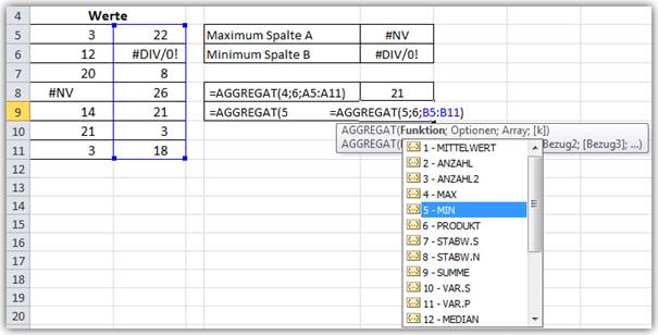 Beispiel fr die AGGREGAT()-Funktion